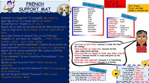 French support mat for writing and speaking/ year 7