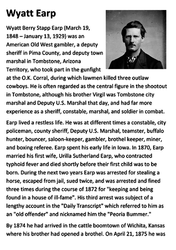 Wyatt Earp Handout