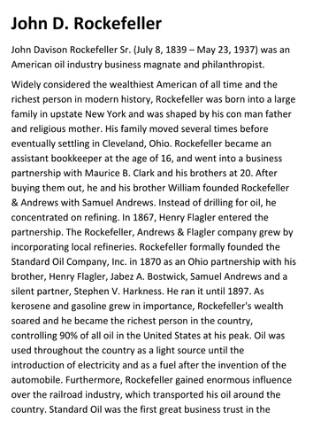 John D Rockefeller Handout