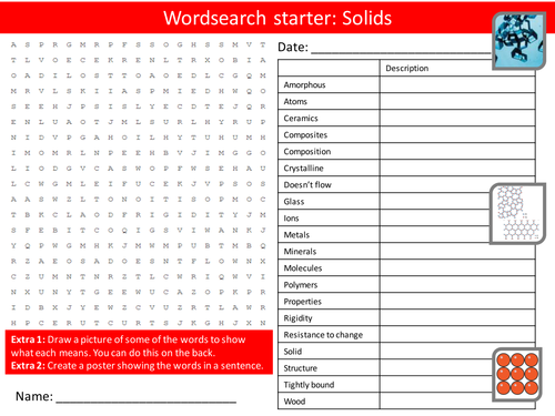Science Chemistry Solids Wordsearch Crossword Anagrams Keyword Starters Homework Cover