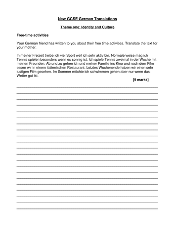 NEW GCSE German Translation. Free time.