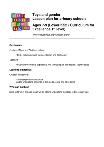 Toys And Gender Lesson Plan For Lower Ks2 Teaching Resources