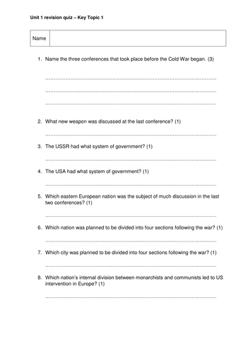 Superpower relations - Cold War Key Topic 1 Quiz
