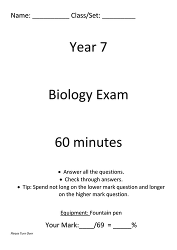 Biology EXAM Common Entrance Practice