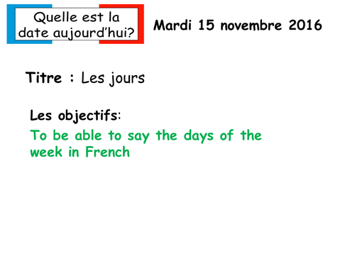 Les jours de la semaine French KS2