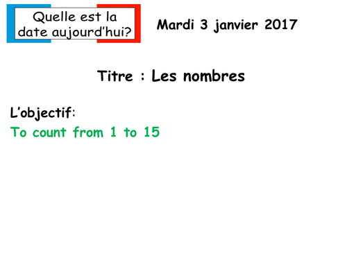 Les nombres 1-15 French KS2