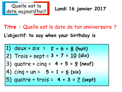 Mon anniversaire French KS2