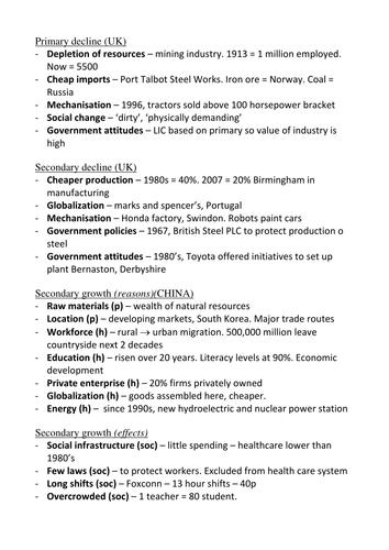 GCSE GEOGRAPHY - key notes and case study facts to memorise for all exam style questions