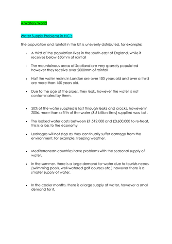 GCSE Physical Geography - A WATERY WORLD detailed revision NOTES