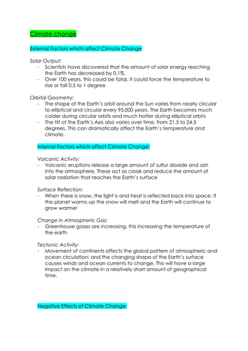 GCSE Physical Geography - Climate, sustainability and resource extraction detailed revision NOTES