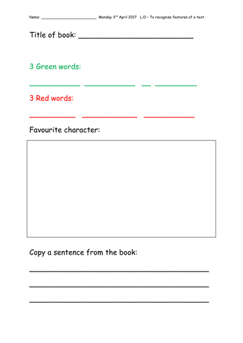 RWI Guided Reading Independent Worksheet