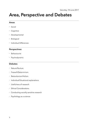 OCR PSYCHOLOGY AREAS