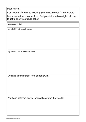 Letter for parents - transition for new class