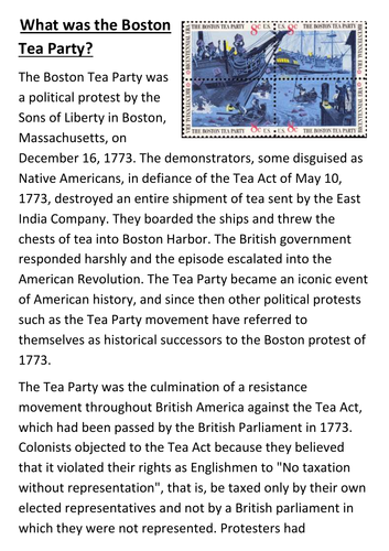 The Boston Tea Party Handout | Teaching Resources