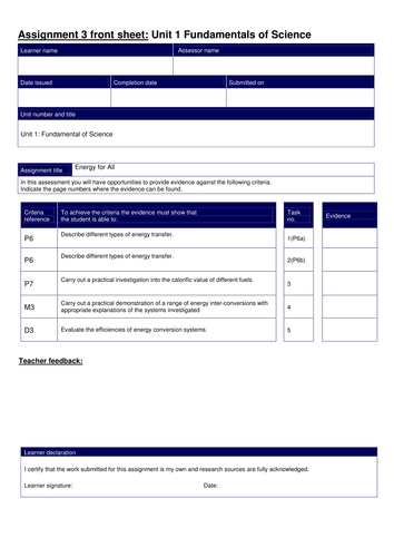 Edexcel BTEC Applied Science (2010) assignment briefs