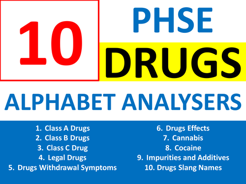 10 Alphabet Analysers Brainstorm PHSE Drugs Keyword Starters Crossword Homework Cover Lesson PHSEE
