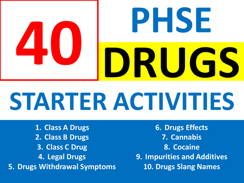 40 PHSE Drugs Starters Wordsearch Homework or Cover Lesson PHSEE Keywords PHSE