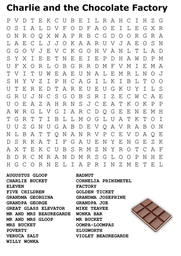 Charlie and the chocolate factory word search