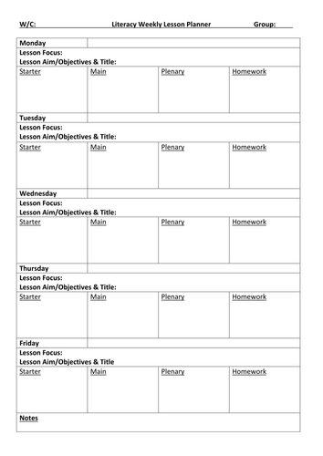 English & Maths Weekly Lesson Planner