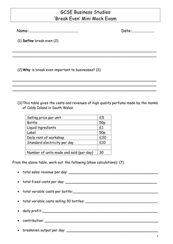 Break even mini test