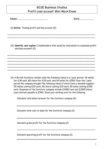Income statements mini test
