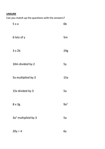 Multipliying and Dividing with Algebra Basic Practice