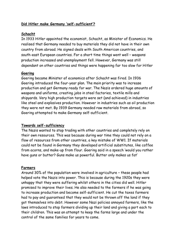 Did Hitler make Germany self-sufficient?