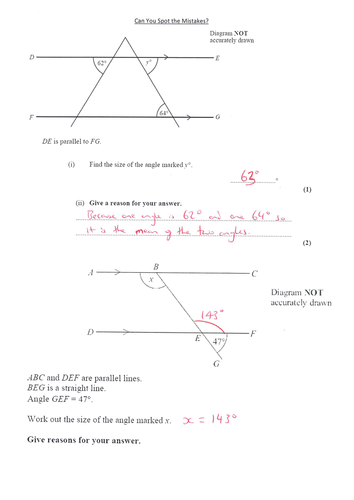 Spot the Mistakes Angles in Parallel Lines
