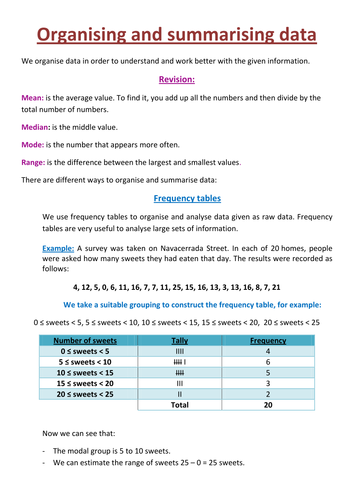 Organising and summarising data. Theory, Exercises and Answers.