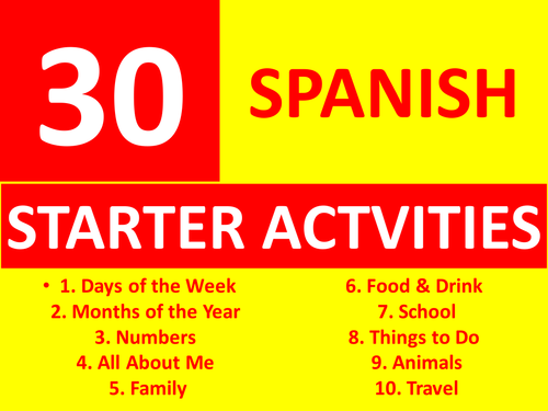 30 Spanish Starter Activities GCSE or KS3 Keyword Starters Wordsearch Homework or Cover Lesson
