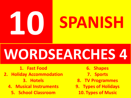 10 Spanish Wordsearches 4 GCSE or KS3 Keyword Starters Wordsearch Homework or Cover Lesson