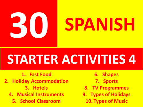30 Spanish Starter Activities 4 GCSE or KS3 Keyword Starters Wordsearch Homework or Cover Lesson