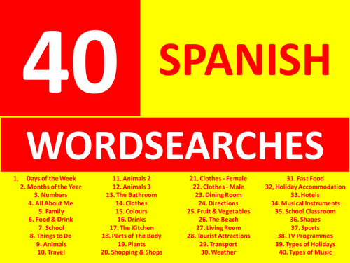 40 Spanish Wordsearches GCSE or KS3 Keyword Starters Wordsearch Homework or Cover Lesson