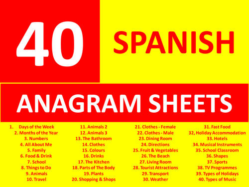 40 Spanish Anagram Sheets GCSE or KS3 Keyword Starters Anagrams Homework or Cover Lesson