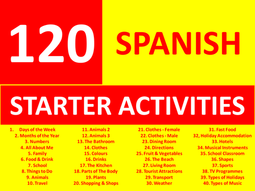120 x Spanish Vocab Starter Activities GCSE KS3 Keyword Crossword Homework Cover Lesson Plenary