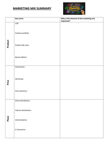 7Ps of the marketing mix worksheets