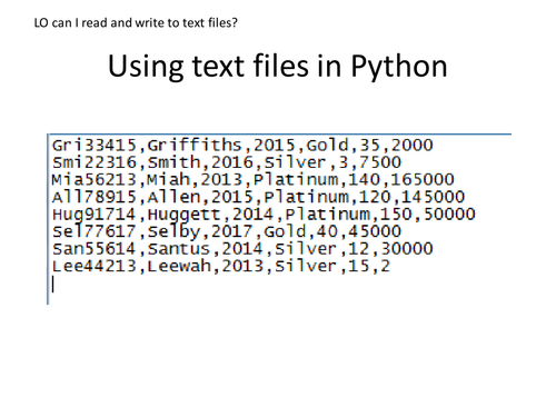 two lessons on Python and CSV files, handy for Edexcel NEA