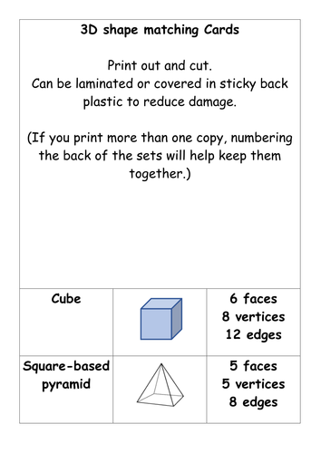 3D shape matching cards