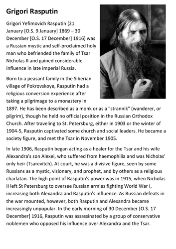 Grigori Rasputin Handout
