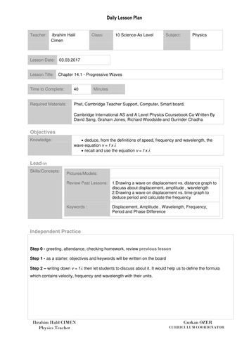CIE A and As Physics Lesson Plans