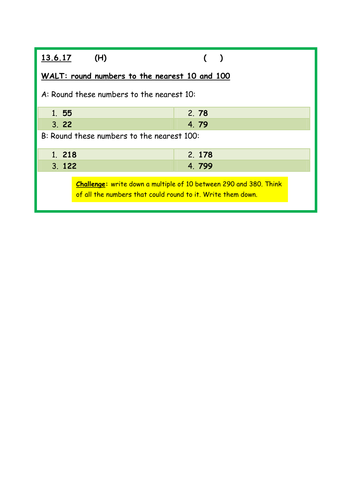 Rounding to the nearest 10 and 100 differentiated resource - KS2 Maths Year 2 / 3 / 4