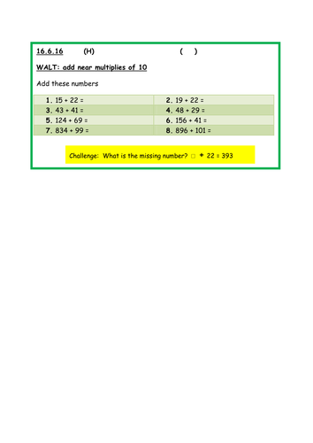 Add near multiplies of 10 - differentiated - KS1 / 2 Maths - Years 2 and 3