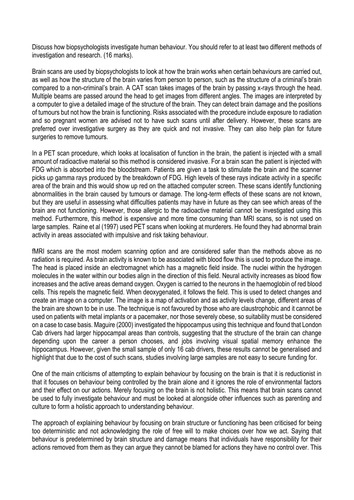 BIOPSYCHOLOGY 16 MARK EXEMPLAR ESSAYS