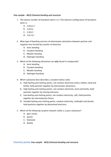 Chemical bonding and structure - Revision MCQ