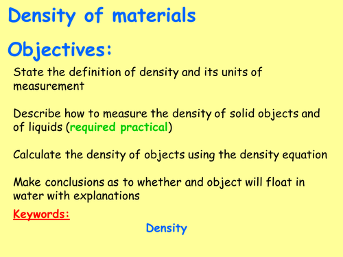 New AQA P3.2 (New Physics GCSE spec 4.3 - exams 2018) - Density of materials (Required Practical)