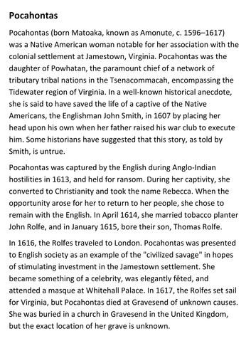 Pocahontas Handout