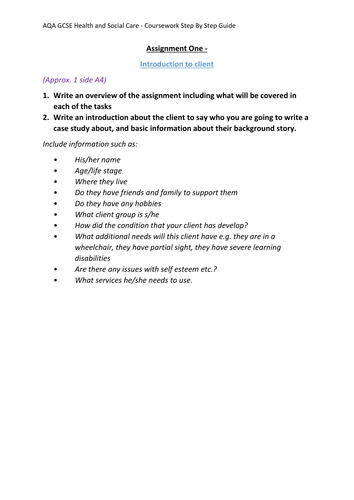 AQA Health and Social Care Unit 2 - Assignment 1 Student Coursework Guide