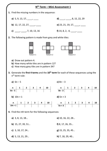 math 1 worksheet grade for sample End Test/Marking Topic Sequences Mini Grid   of