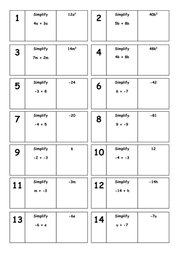 Simplifying Algebraic Expressions – Quiz Quiz Trade – Kagan – Printable Cards