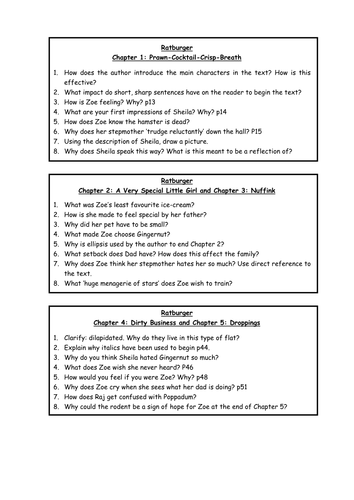 Ratburger by David Walliams Reading Comprehension